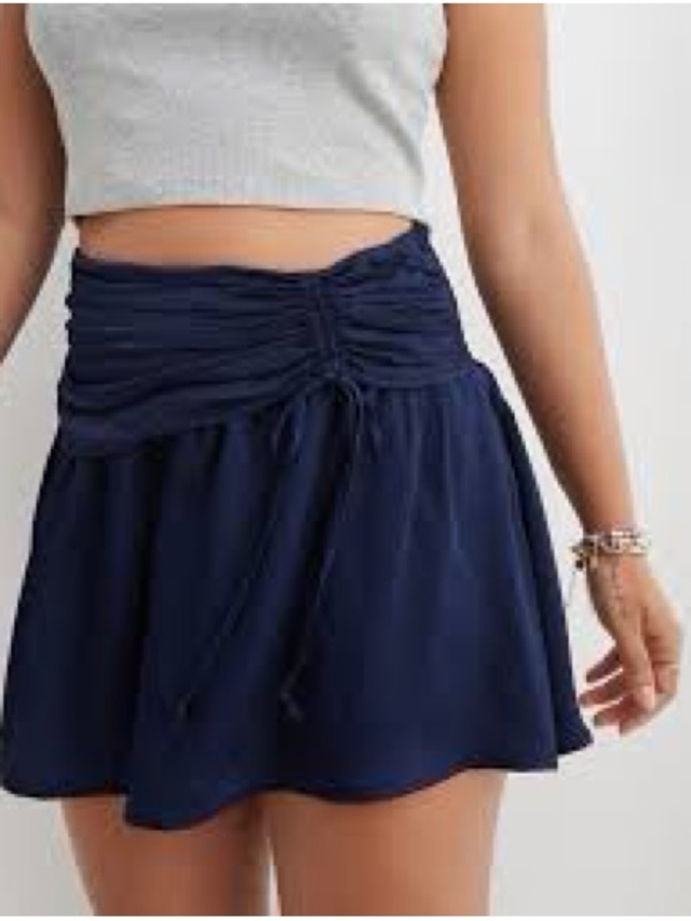Aerie uptown Navy Pull-On Mini Skirt with Ruched Waist